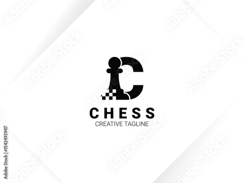 Simple letter C chess logo with pawn and chessboard symbol. Monogram logo template