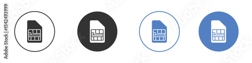 Sim card icon collection for app in black and blue colors