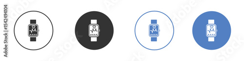 Smart watch icon collection for app in black and blue colors