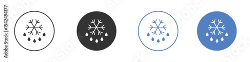 Snowflake droplets icon collection for app in black and blue colors