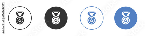 Sports medal icon collection for app in black and blue colors