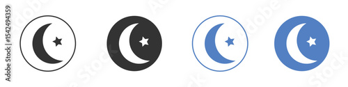 Star and crescent icon collection for app in black and blue colors