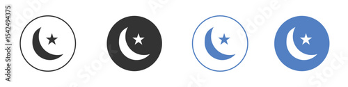 Star and crescent icon collection for app in black and blue colors