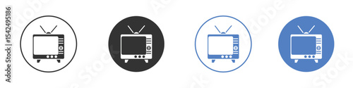 Tv retro icon collection for app in black and blue colors