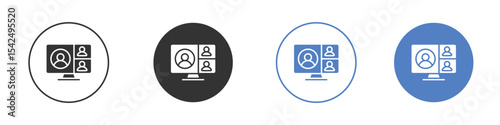 Video chat icon collection for app in black and blue colors