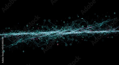 Interconnected Network: Abstract Data Stream on Black Background