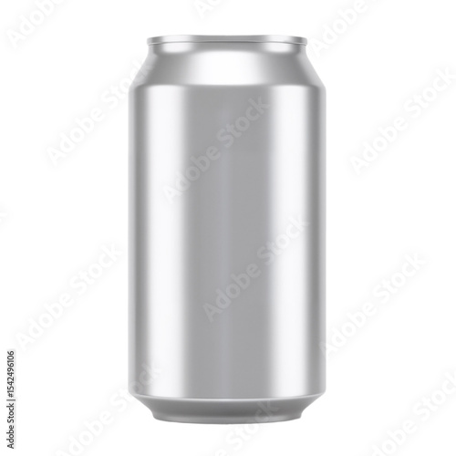 Polished Aluminum Can with Reflective Surface Against White Background