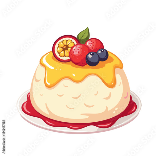 Pavlova with passion fruit vector, decorated with fruits on transparent background, ideal for dessert menus, culinary presentations