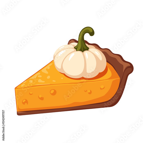 Pumpkin pie wedge vector, with decorative white pumpkin on transparent background, ideal for autumn recipes