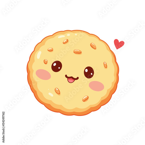 Cute smiling shortbread biscuit vector, with heart on transparent background, perfect for dessert lovers, food illustrations
