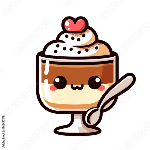 Cute tiramisu dessert vector, served in glass on transparent background, perfect for food illustrations