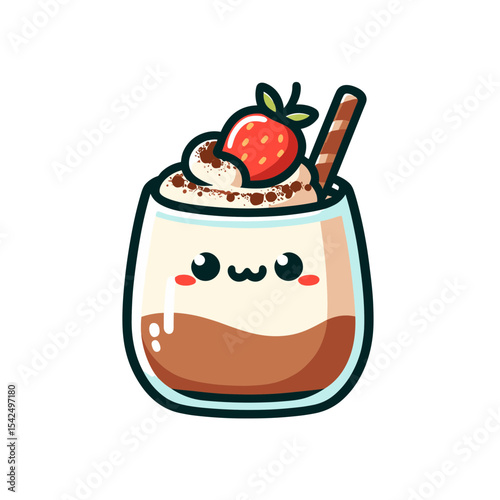 Cute tiramisu dessert vector, presented in glass on transparent background, perfect for food lovers