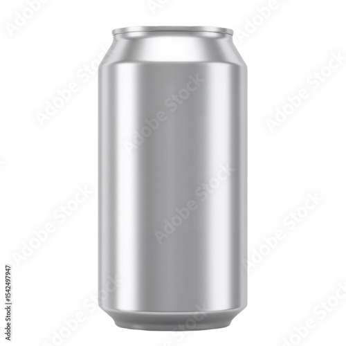 Polished Aluminum Can with Reflective Surface Against White Background