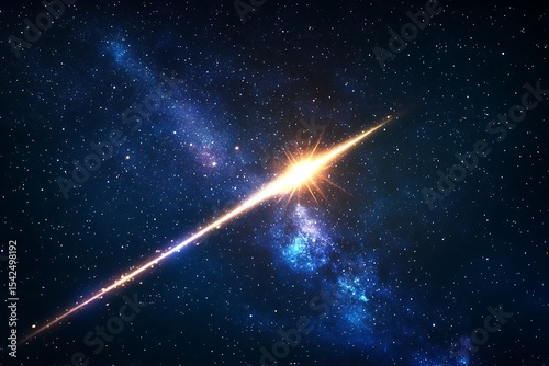 A radiant shooting star streaking across a distant galaxy, leaving a glowing trail.