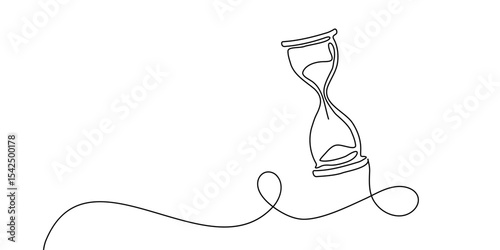 Line time hourglass one hour glass sand continuous watch clock icon. Drawing line hourglass countdown single wait illustration abstract art concept outline logo background sandglass vector past linear