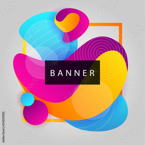 Abstract blue pink yellow organic shapes with frame - for banner