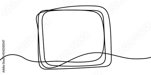Frame continuous line vector square black border art one pencil doodle. Continuous frame scribble drawn stroke blank simple shape linear box background abstract card line poster logo digital drawing.