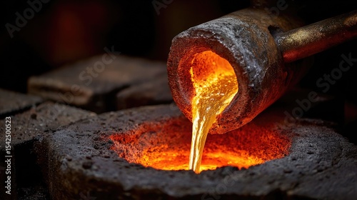 Heated crucible filled with molten gold being poured into casting flask