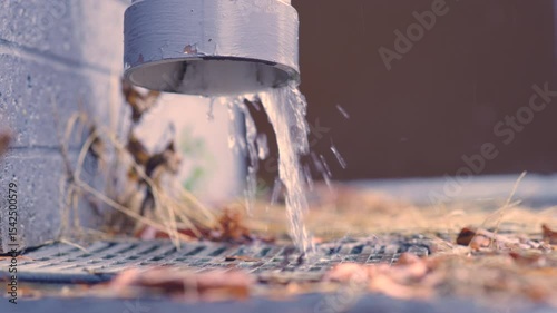 Building drain pipe flowing after rain 4k
