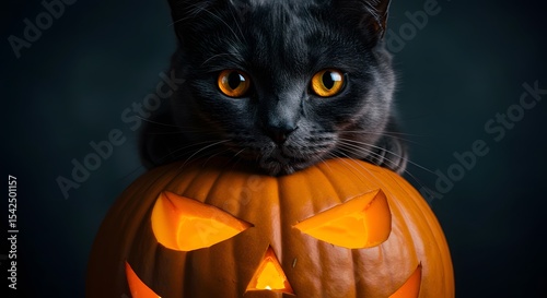 Black cat on pumpkin halloween spooky pet autumn holiday jack o lantern october theme festive season scary 100 on transparent background