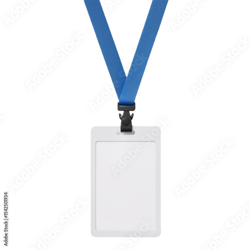 Minimalist ID Badge on Blue Lanyard Against White Background