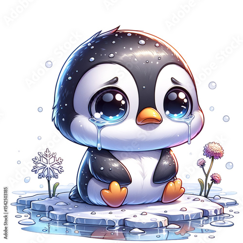 Sad Penguin Chick on Ice Floe
