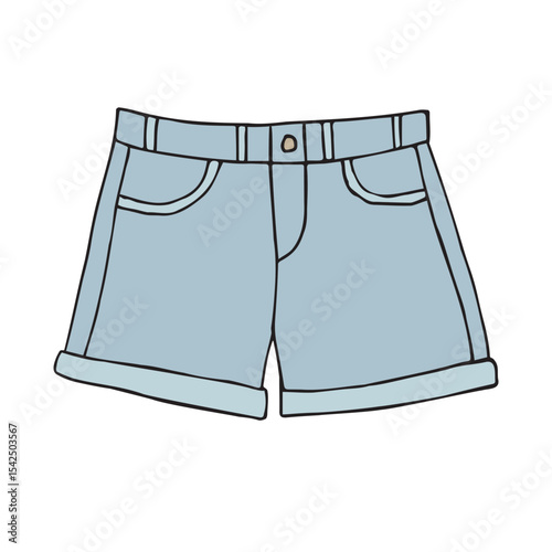Vector hand drawn sketch doodle colored jeans shorts isolated on white background