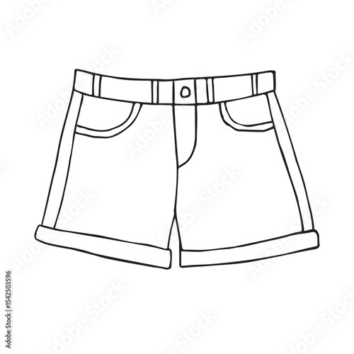 Vector hand drawn sketch doodle outline jeans shorts isolated on white background