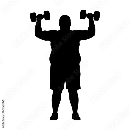 Overweight man lifting dumbbells silhouette illustration