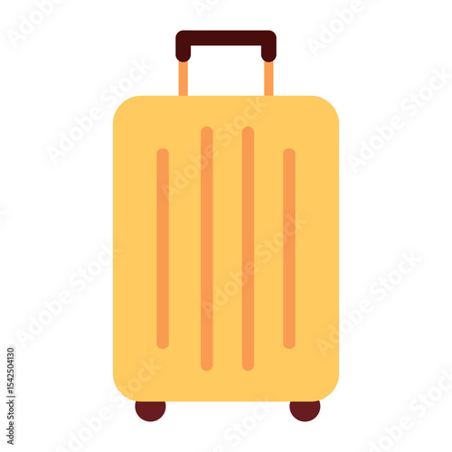 Flat vector cartoon illustration of a yellow travel suitcase with wheels and handle. For vacation, trip, card and summer travel designs. Isolated on white background.