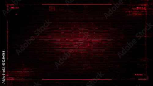 Red hud background glitch vector for technology concept. Abstract high tech data display with digital error lines, futuristic interface.