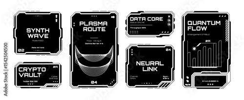 Set of black and white head-up display elements. Sci-fi digital user interface for advanced technology concept.
