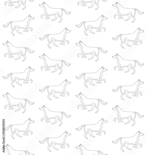Vector seamless pattern of flat hand drawn running husky dog isolated on white background