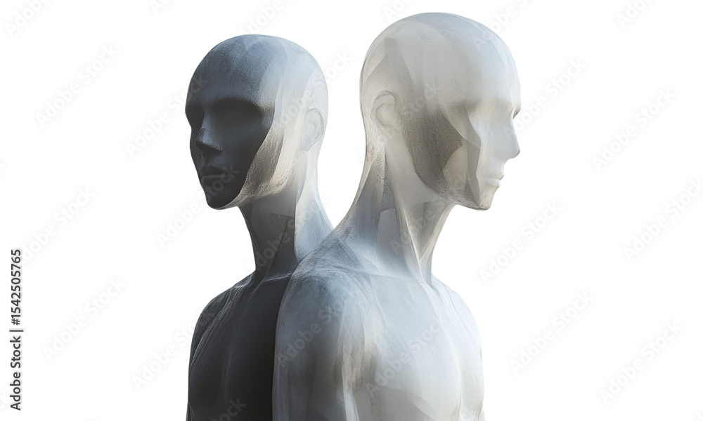 Fototapeta premium Abstract human figures with distorted features minimalistic aesthetic isolated on transparent background.