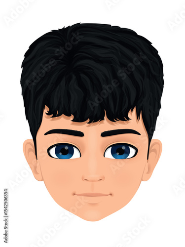 beautiful and black haired young boy face