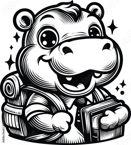 Cute hippo Back to School Illustration
