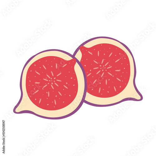 Simple flat style sliced fig Illustration for autumn and halloween use. Vector element for banners, cards, social media