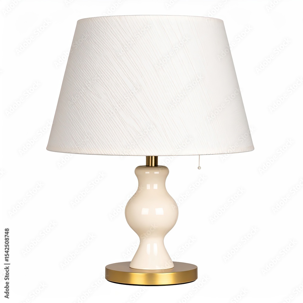 Beige Bedside Table Lamp with Cream Shade on White Beige Bedside Table Lamp with Cream Shade on White