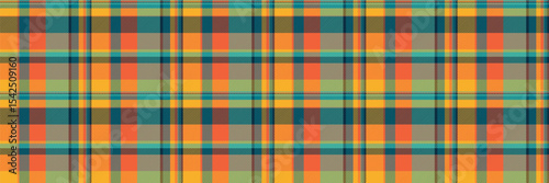 Vibrant autumnal plaid pattern in warm oranges, teal, and muted greens.  Perfect for textile designs, website backgrounds, or fallthemed projects.