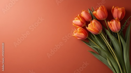 A cluster of vibrant orange tulips against a soft background, radiating freshness and beauty, perfect for spring and floral aesthetics in a design context.