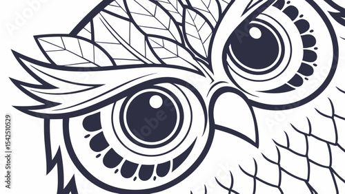 Detailed owl illustration vector graphic for coloring book page design and animal art projects featuring owls and birds photo