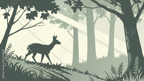 Deer in forest illustration vector graphic design nature wildlife animal woodland scenic landscape background