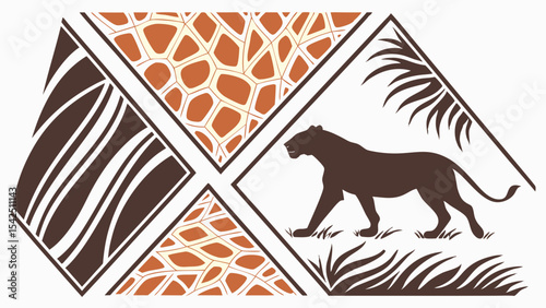 Abstract safari art featuring lion zebra and giraffe patterns wildlife design vector illustration for decor