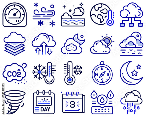 Infographic-ready weather and climate icons in black silhouette
