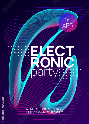 Techno Magazine. Blue Night Club Background. Festival Vector. Pink Music Flyer. Electronic Beat Illustration. Fest Set. Edm Electro Graphic. Violet Techno Magazine