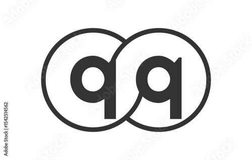 QQ business company emblem with outline rounds and letters q q. Logo template of two merged circles for brand identity, logotype. Vector Infinity symbol