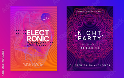 Dance Banner. Nightclub Radio Invitation. Discotheque Trance Element. Blue Dj Flyer. Concert Cover. Pink Sound Set. Party Design. Green Dance Banner