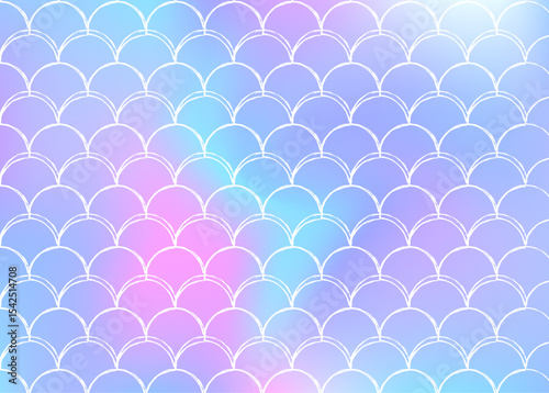 Holographic scale background with gradient mermaid. Bright color transitions. Fish tail banner and invitation. Underwater and sea pattern for girlie party. Spectrum backdrop with holographic scale.