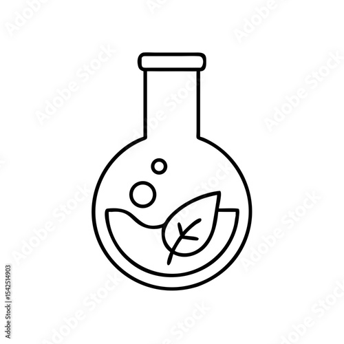Beauty lab flask with leaf and bubbles representing natural cosmetics