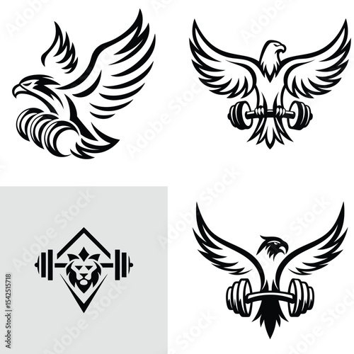 Powerful Eagle and Lion Fitness Logo Designs Strength, Power, and Wildlife